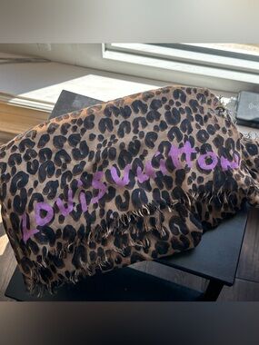 Louis Vuitton Etoile Leopard Scarf Monogram Print Wool & Silk Blend